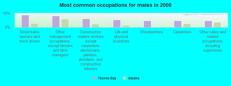 Most common occupations for males in 2000