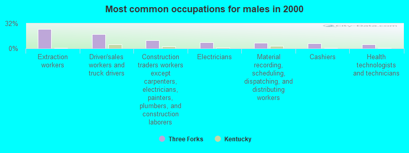 Most common occupations for males in 2000