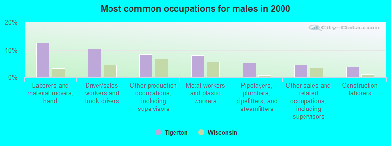 Most common occupations for males in 2000