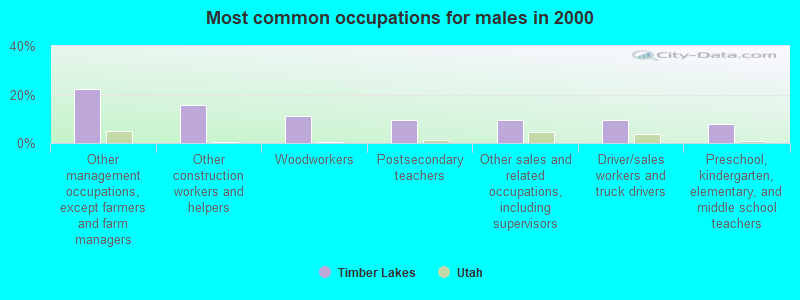 Most common occupations for males in 2000