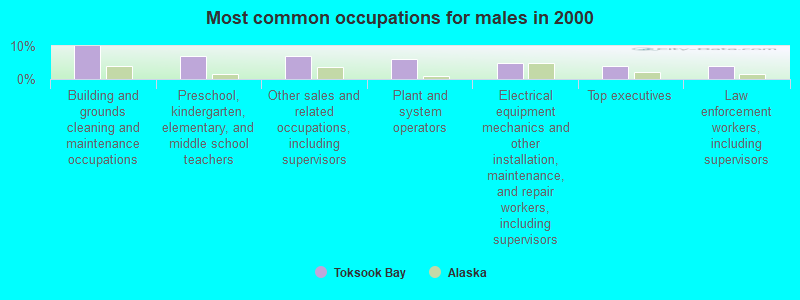 Most common occupations for males in 2000