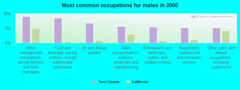 Most common occupations for males in 2000