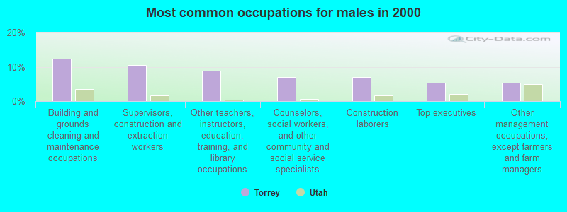 Most common occupations for males in 2000