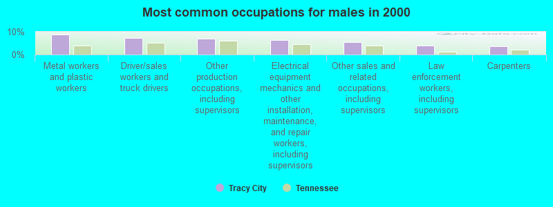 Most common occupations for males in 2000