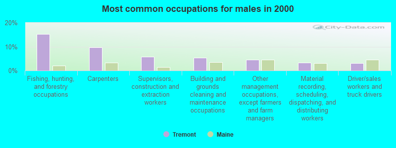 Most common occupations for males in 2000