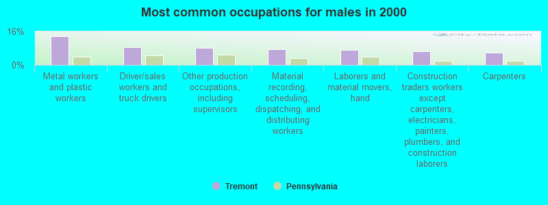 Most common occupations for males in 2000