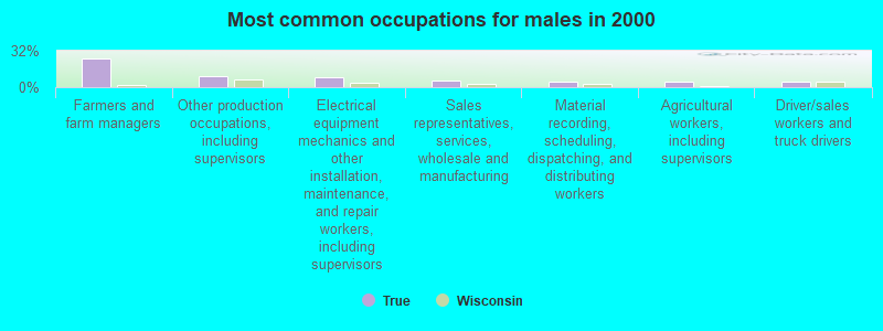 Most common occupations for males in 2000