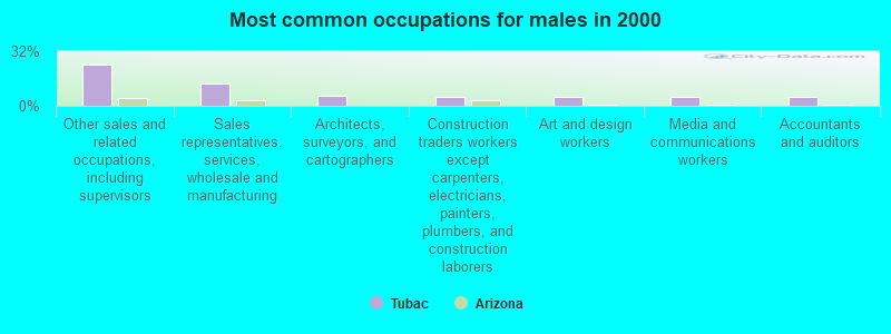 Most common occupations for males in 2000