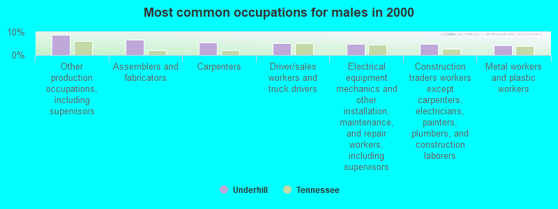 Most common occupations for males in 2000