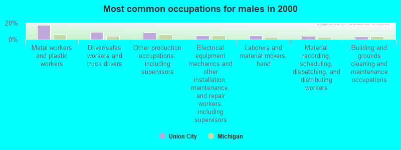 Most common occupations for males in 2000