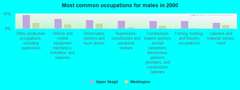 Most common occupations for males in 2000