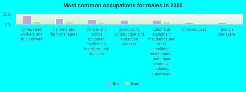 Most common occupations for males in 2000