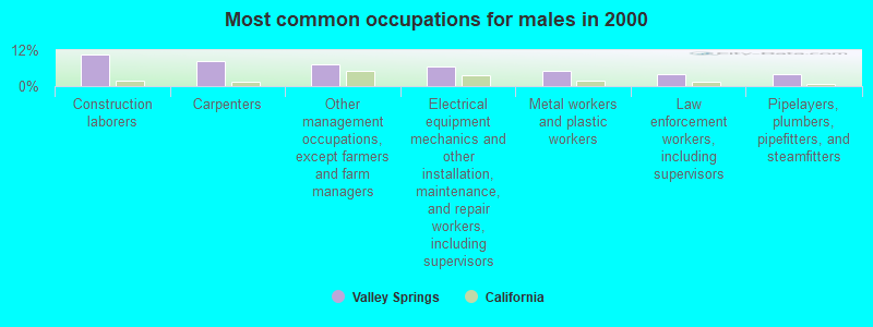 Most common occupations for males in 2000