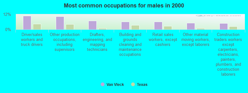 Most common occupations for males in 2000