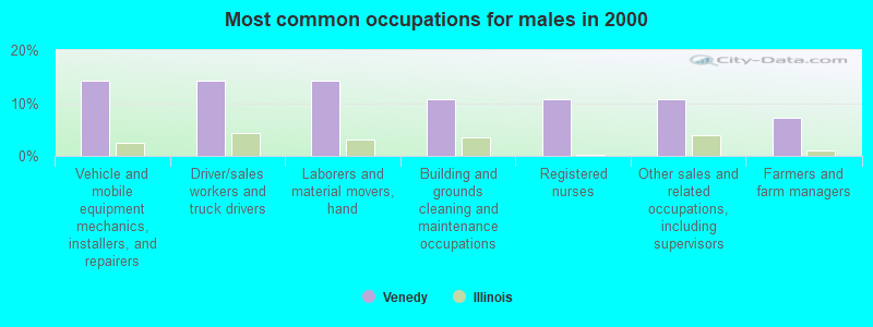 Most common occupations for males in 2000