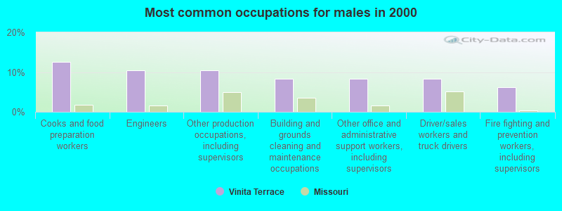 Most common occupations for males in 2000