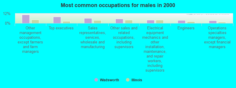 Most common occupations for males in 2000