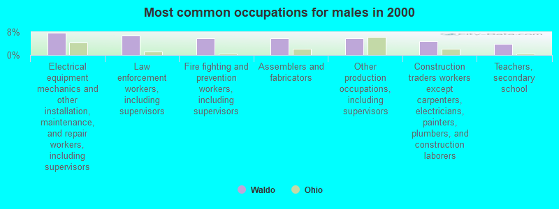 Most common occupations for males in 2000