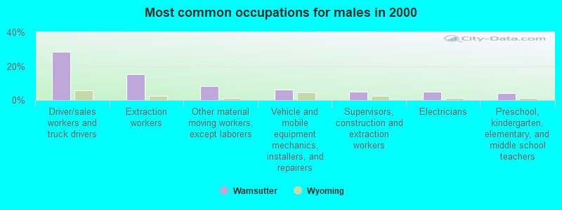 Most common occupations for males in 2000