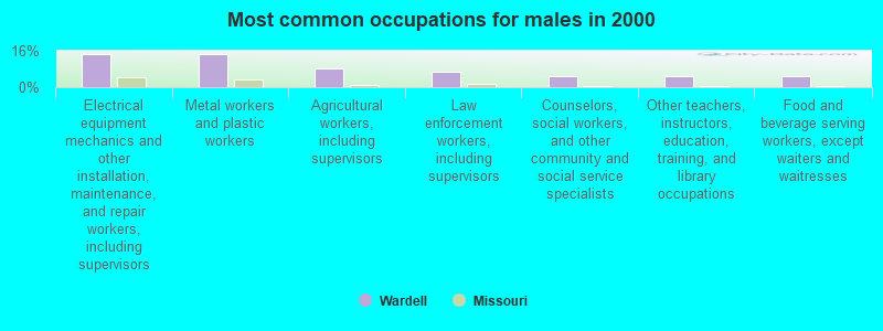 Most common occupations for males in 2000