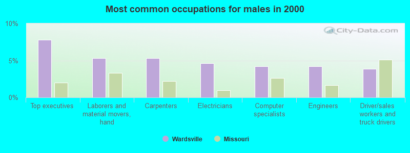 Most common occupations for males in 2000