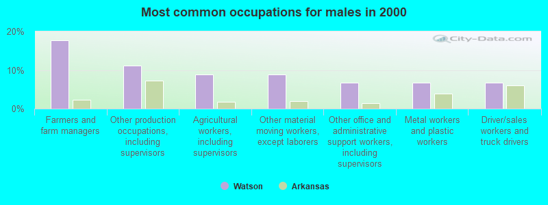 Most common occupations for males in 2000