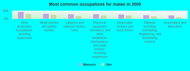 Most common occupations for males in 2000