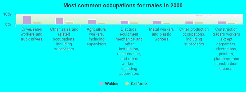 Most common occupations for males in 2000