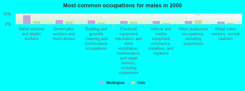 Most common occupations for males in 2000