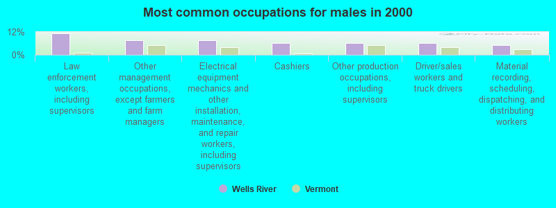 Most common occupations for males in 2000