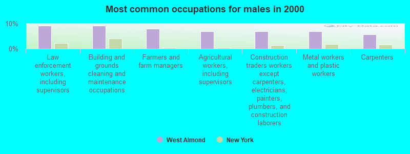 Most common occupations for males in 2000