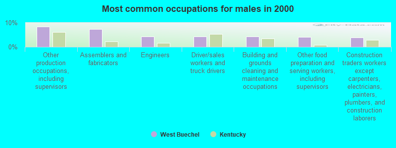 Most common occupations for males in 2000