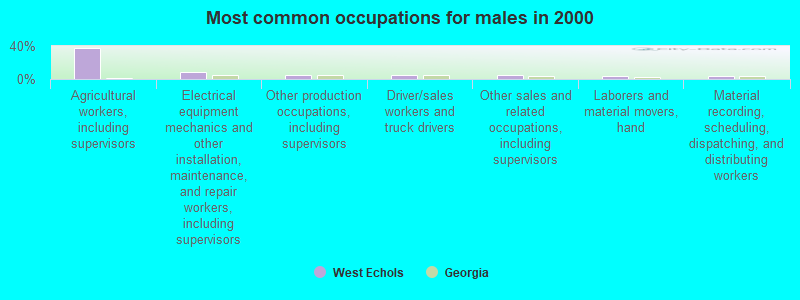 Most common occupations for males in 2000