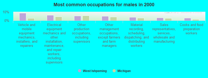 Most common occupations for males in 2000