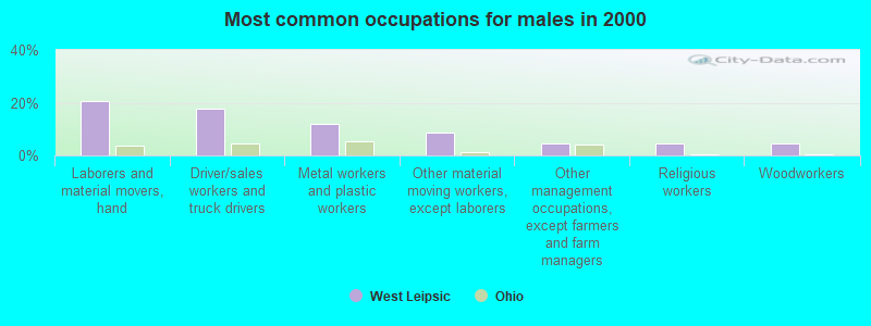 Most common occupations for males in 2000