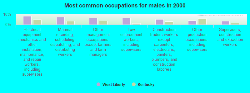 Most common occupations for males in 2000