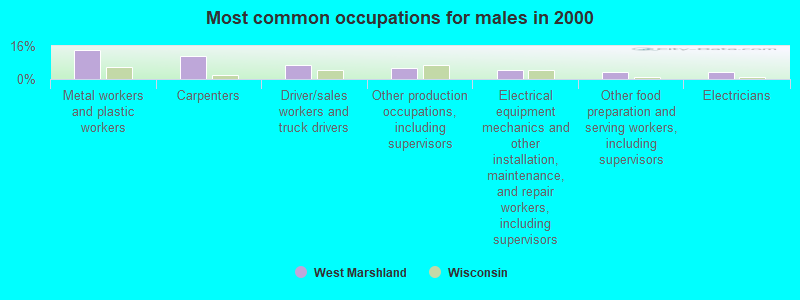 Most common occupations for males in 2000