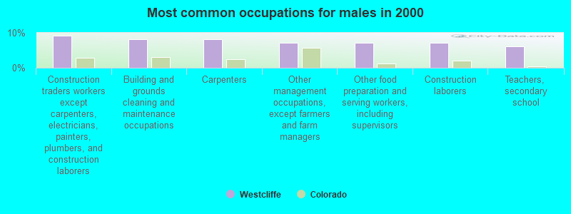 Most common occupations for males in 2000