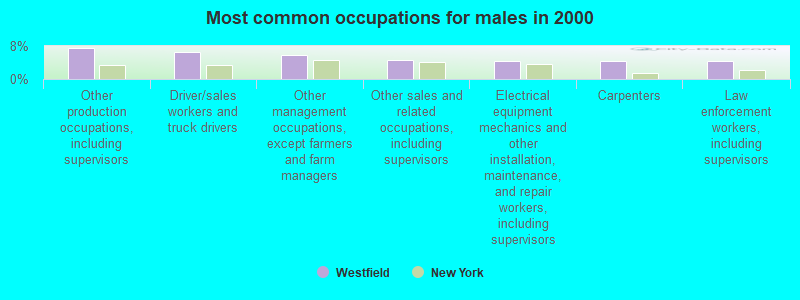 Most common occupations for males in 2000