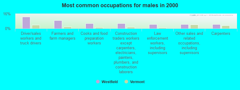 Most common occupations for males in 2000