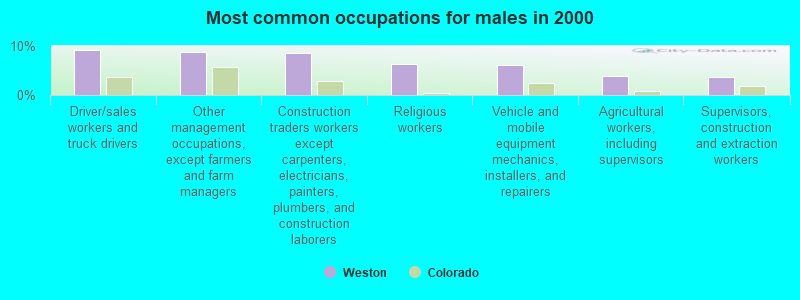 Most common occupations for males in 2000