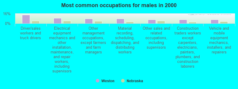 Most common occupations for males in 2000