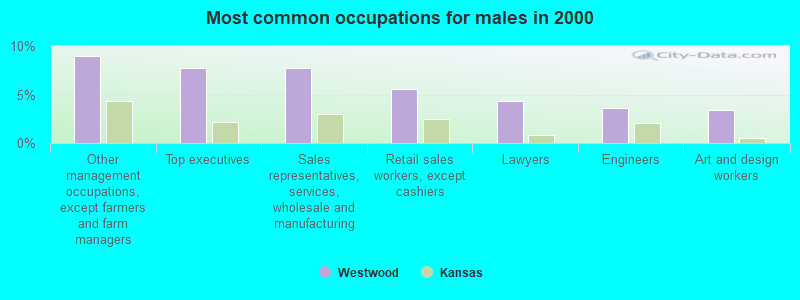 Most common occupations for males in 2000