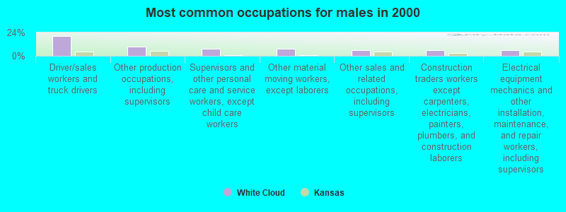 Most common occupations for males in 2000