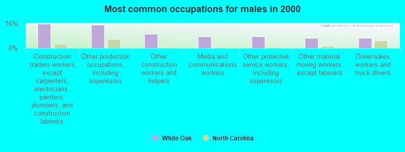 Most common occupations for males in 2000