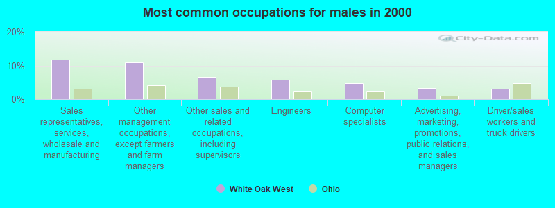 Most common occupations for males in 2000