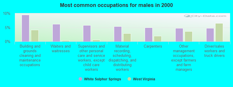 Most common occupations for males in 2000