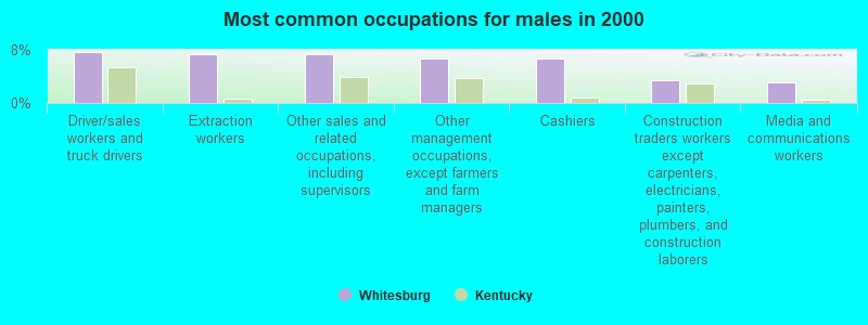 Most common occupations for males in 2000