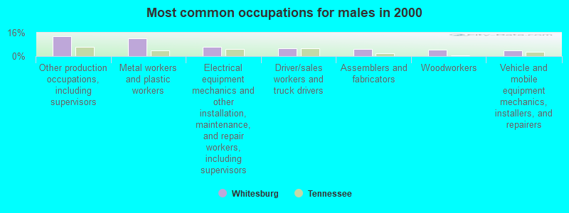 Most common occupations for males in 2000