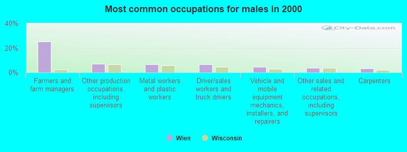 Most common occupations for males in 2000